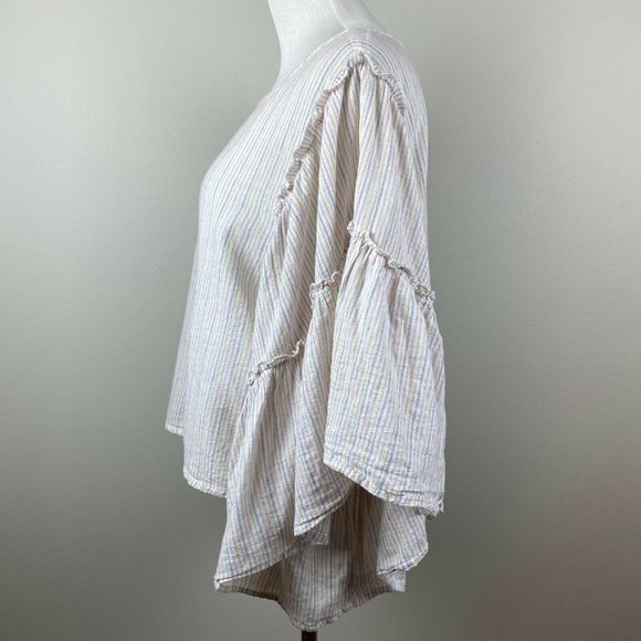 Hippie Laundry Top Women Large Stripe 3/4 Wide Bell Sleeve Ruffle Slight Cropped - Picture 6 of 9